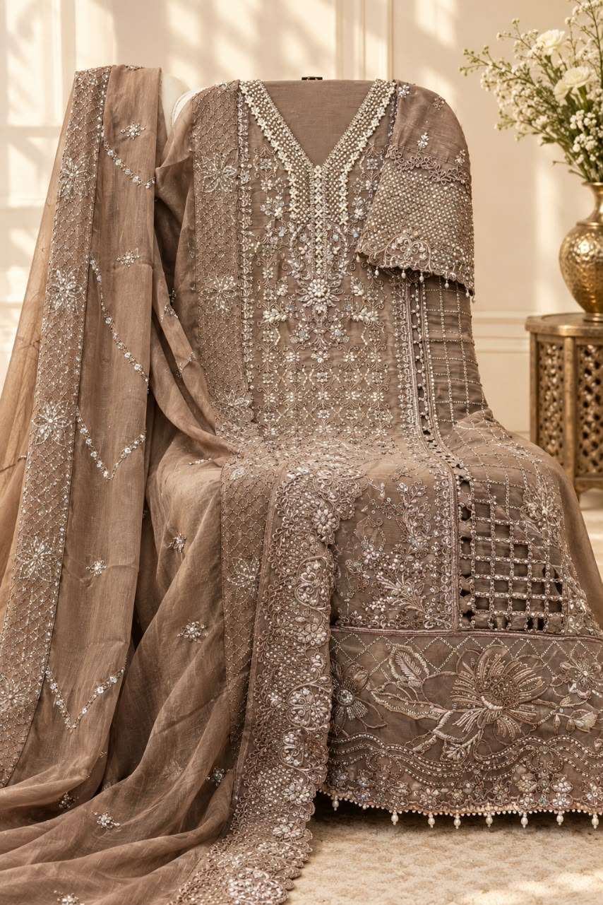 SHREE FABS 5643 COLOR CHIFFON EMBROIDERY KHATLI & CUT WORK SUIT WEDDING OUTFIT ONLINE